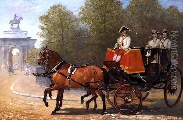 Returning from Her Majesty's Drawing Room, Hyde Park Corner, 1853 Oil Painting - Alfred Corbould