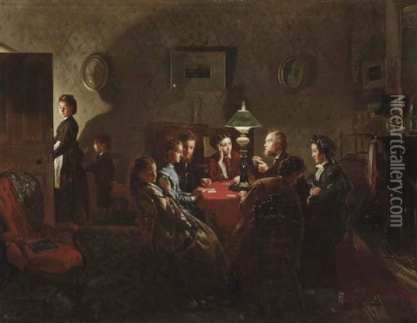 The Card Game Oil Painting - Alexander M. Rossi