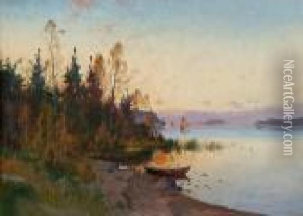 Lakeat Sunset Oil Painting - Carl Brandt