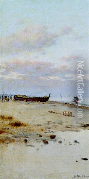 Barca De Pesca En Una Playa Oil Painting - Segundo Matilla Marina