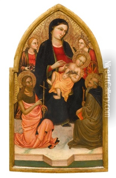 Thronende Maria Mit Kind Und Heiligen (collab W/workshop) Oil Painting - Mariotto Di Nardo