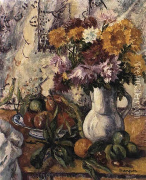 Chrysanthemes Et Fruits Oil Painting - Henri Charles Manguin