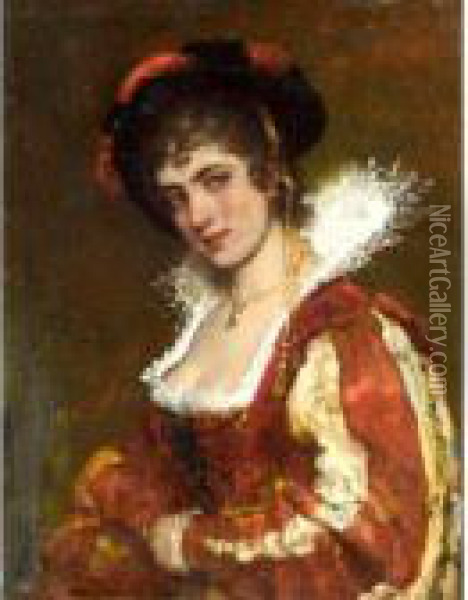 Portrait Of A Venetian Lady Oil Painting - Eugene de Blaas