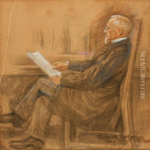 Portrait Of Christian H yer Reading Oil Painting - Heinrich Dohm