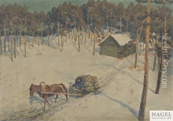 Winterlandschaft Mit Pferdeschlitten Oil Painting - Bernard Christian Borchert