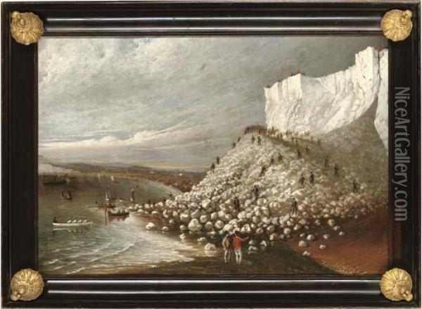 A Rockfall At Seaford, Sussex Oil Painting - Thomas Henwood