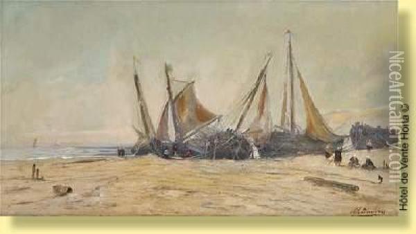 Barques De Peche Echouees Oil Painting - Frans Van Damme
