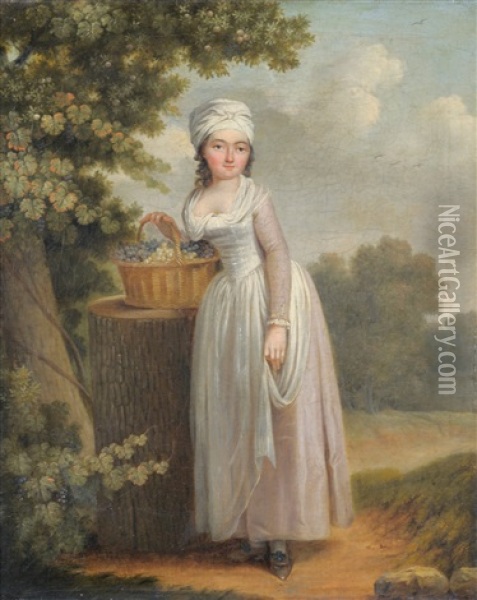 Portrait Of A Girl Carrying A Basket Of Grapes Oil Painting - Francis Wheatley