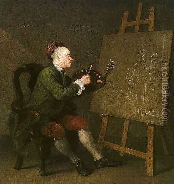 Self Portrait at the Easel Oil Painting - William Hogarth