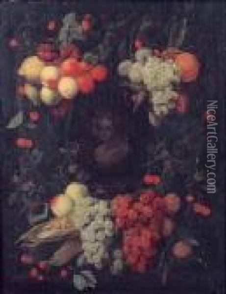 Guirlande De Fruits Entourant Un Buste D'enfant Oil Painting - Joris Van Son