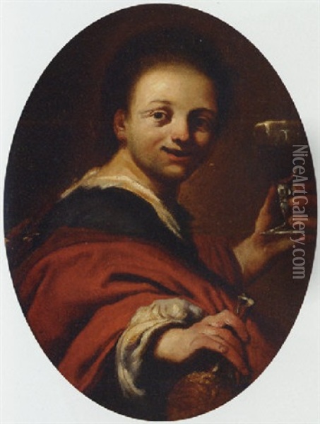 A Young Man Drinking Chianti Oil Painting - Antonio Mercurio Amorosi