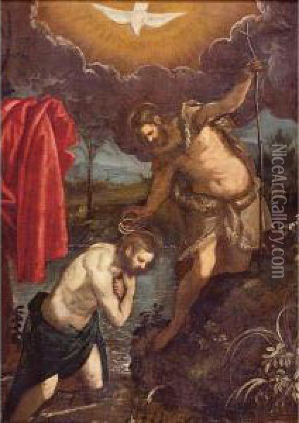 The Baptism Of Christ Oil Painting - Domenico Tintoretto