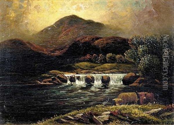 Salmon Leap On The Oran River Rosshire Oil Painting - Benjamin Davis
