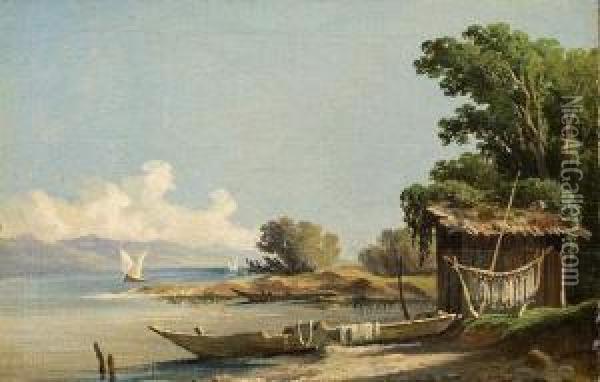 Les Berges Du Lac Leman. Oil Painting - Louis Mennet