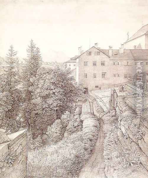 The Garden of the Capuchin Monastery in Salzburg 1820 Oil Painting - Johann Heinrich Ferdinand Olivier