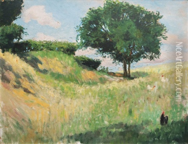 Wiese Mit Huhnern Oil Painting - Fritz Overbeck