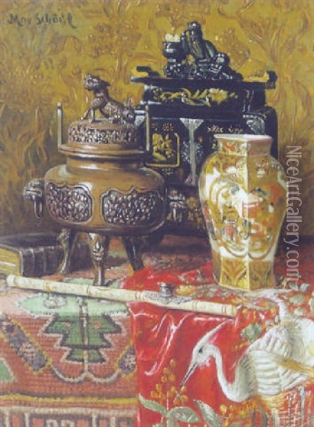 Stilleben Mit Asiatika Oil Painting - Max Schoedl