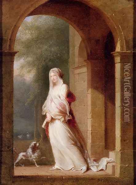 A Young Woman Standing In An Archway Oil Painting - Jean-Baptiste Mallet