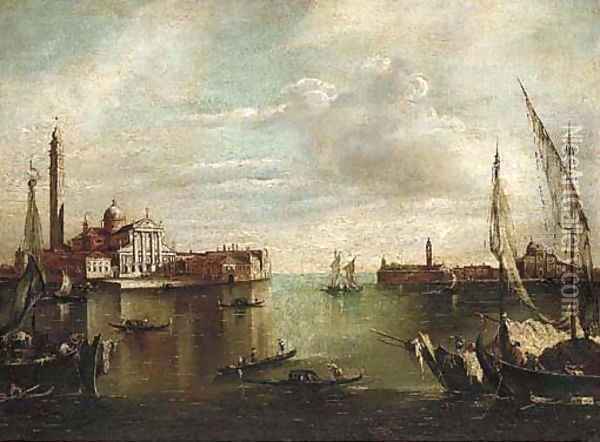 A busy waterway before St. Giorgio Maggiore, Venice Oil Painting - Francesco Guardi