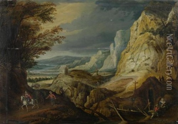Berglandschaft Mit Wanderern Oil Painting - Joos de Momper the Younger
