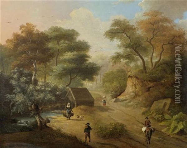 Waldlandschaft Mit Bach Und Passagieren Oil Painting - Philippe Budelot