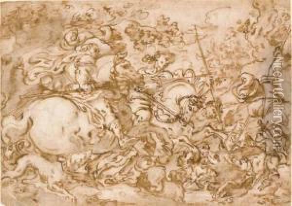 Quatre Cavaliers Chassant Le Sanglier Oil Painting - Antonia Tempesta