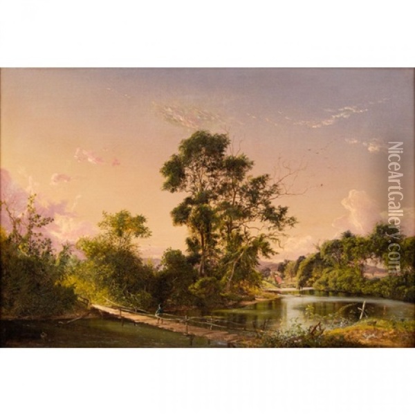 Sunset On The Unadilla River, New York Oil Painting - David Johnson