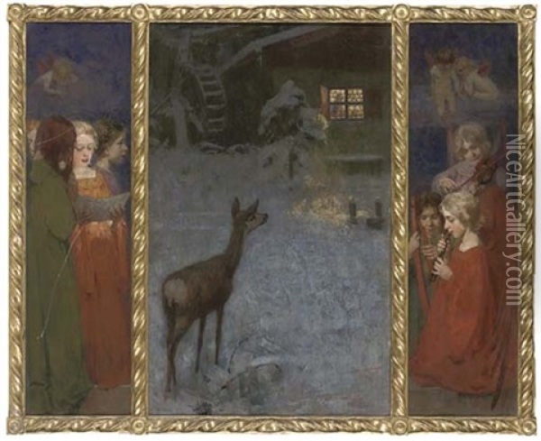 Christmas Night (tryptych) Oil Painting - Carl Hartmann