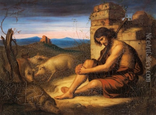 Der Verlorene Sohn Als Schweinehirt In Einer Romischen Landschaft Oil Painting - Johann Friedrich Overbeck
