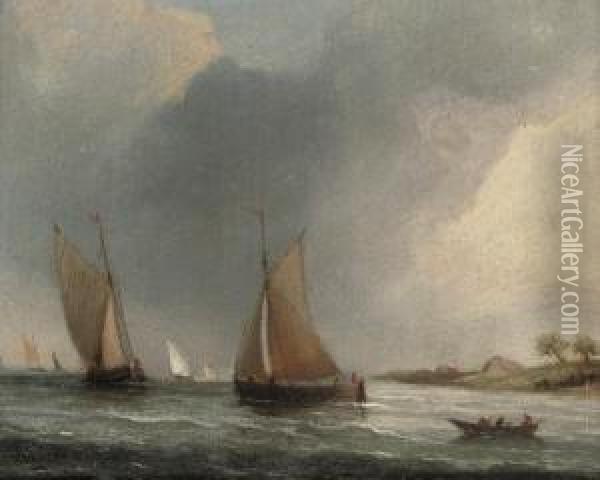 Barges Tacking Down The Estuary Oil Painting - Alfred Priest