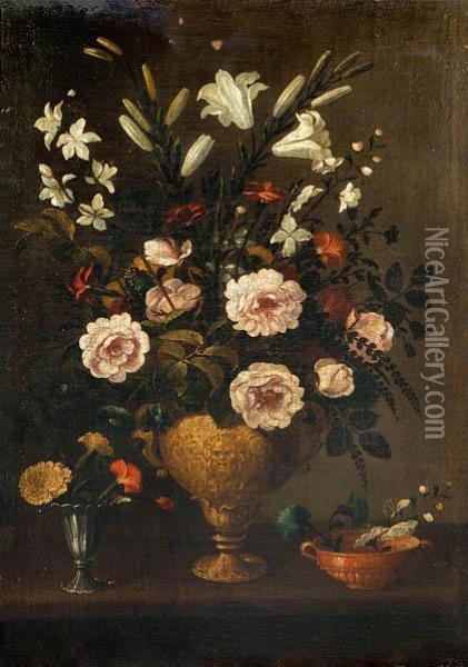 Flores En Jarron De Bronce Oil Painting - Pedro de Camprobin