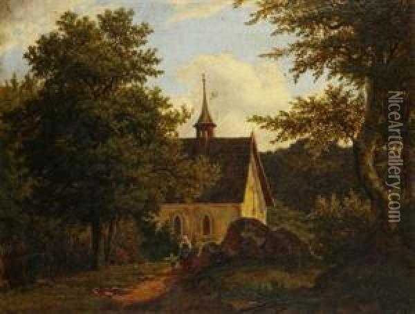 A Landscape With A Chapel Oil Painting - Antonin Manes