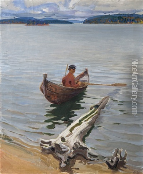 Rower On The Lake Oil Painting - Akseli Valdemar Gallen-Kallela