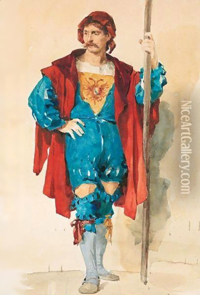 Soldat In Historischem Kostum Des 16. Jahrhunderts Soldier In 16th Century Costume Oil Painting - Albert Anker