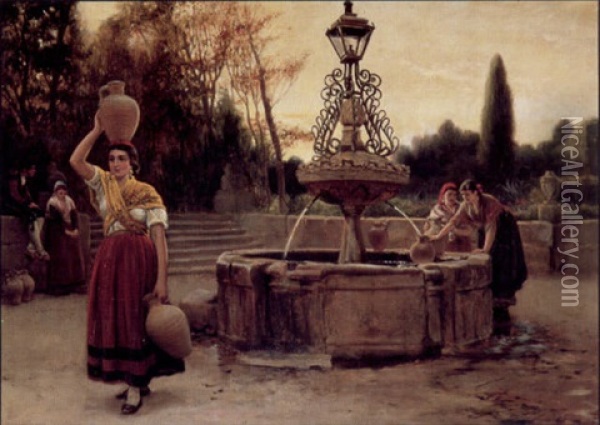 A Fountain In Spain Oil Painting - John Haynes-Williams