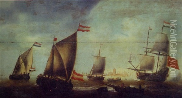 Navires En Pleine Mer Oil Painting - Andries Van Eertvelt