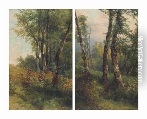 Wooded Landscapes (pair) Oil Painting - Raffaelo Armenise