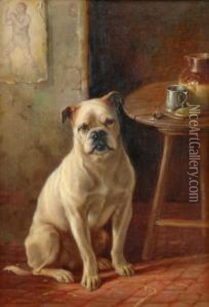 Boxer I Interior. Signerad, Duk, 25x17 Oil Painting - Valentine Thomas Garland