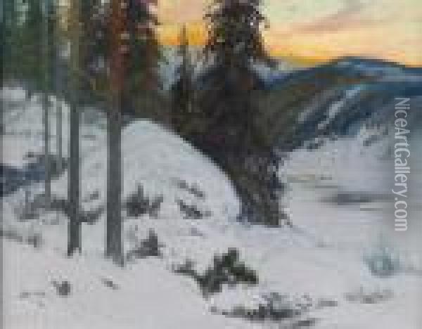 Norrlandskt Vinterlandskap I Aftonstamning Oil Painting - Carl Brandt