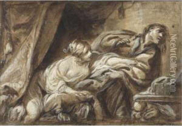 Joseph And Potiphar's Wife Oil Painting - Jean-baptiste Deshays