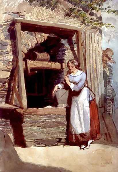 Study of a Lady by a Well with her Admirer Looking On Oil Painting - Carl Haag