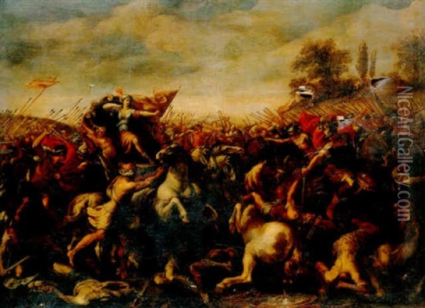 Battle Scene With A Queen (zenobia Of Palmyra?) Oil Painting - Aniello Falcone