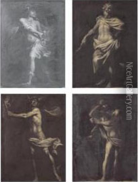 Marte, Giove, Mercurio Ed Il Tempo Oil Painting - Giovanni Battista Carlone