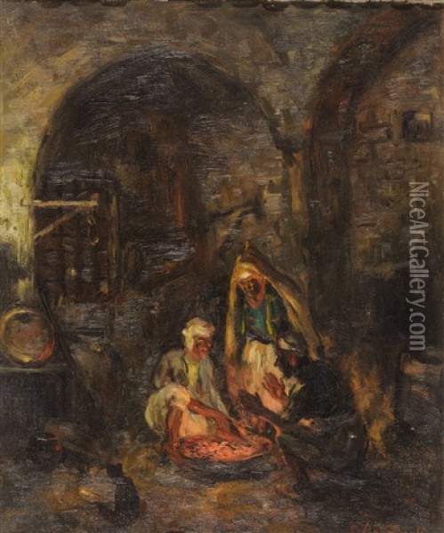 Interieur A Tunis Oil Painting - Pierre Gourdault