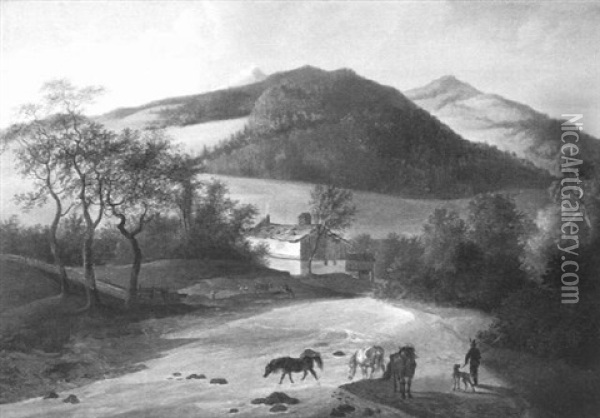 Fluslandschaft Mit Pferden Oil Painting - Christian David Gebauer