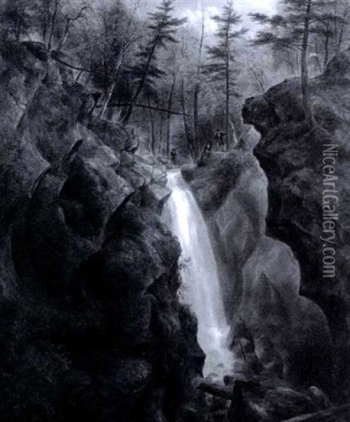 At The Falls Oil Painting - William H. Titcomb