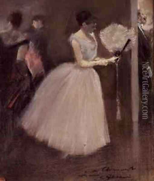 Woman in White with a Fan Oil Painting - Jean-Louis Forain
