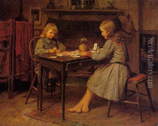 A Game Of Cards Oil Painting - Harry Brooker