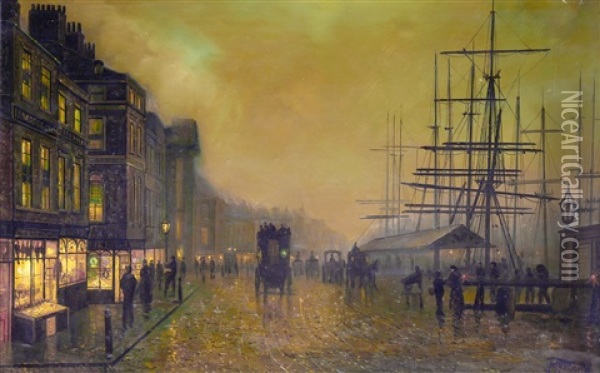 Dock Scene At Dusk Oil Painting - Walter Linsley Meegan
