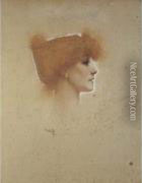 Portrait De Sarah Bernhardt, 1894. Oil Painting - Walter E. Spindler